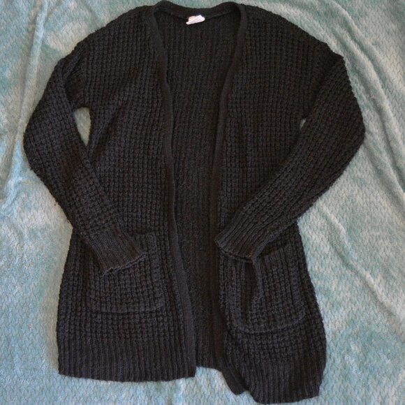 Full Tilt | Essential Black Crochet\Knit Cardigan With Pockets - Picture 1 of 4